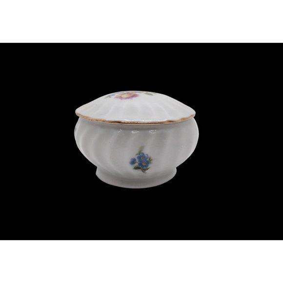 GDR Germany Porcelain Floral Trinket Box Vintage Lidded Blue Crown Vanity - Picture 4 of 6